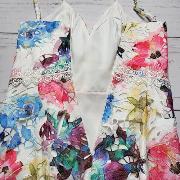 Dress the Population Joelle Sheath Midi Raspberry Multi Floral Cutout Small - Picture 8 of 10